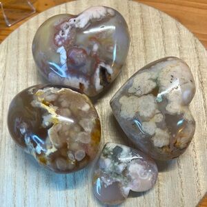 Flower Agate Heart Quartet Set